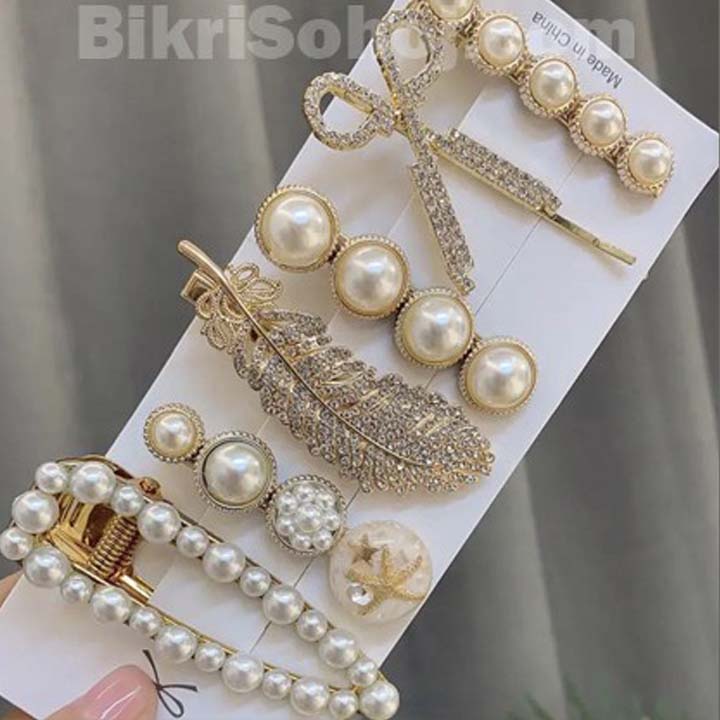 Fashion trendy women feather pearl hair clip 6-Pieces